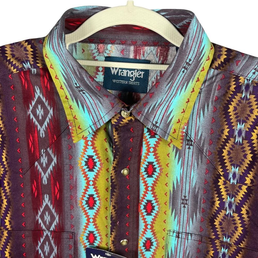 Wrangler Checotah Western Shirt Men XL/XXL Multi-Color Southwestern Snap NEW